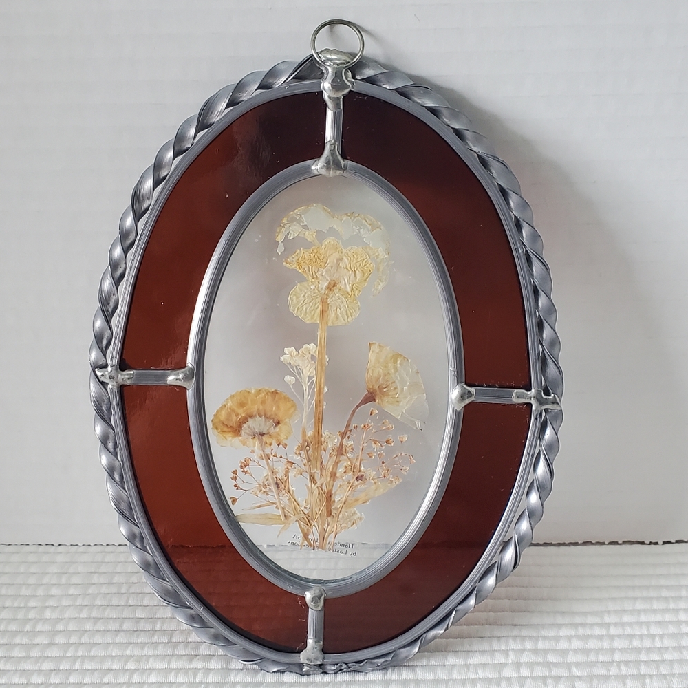 Real Dried Press Flowers 7.5x5.5 Lasting Impressions Glass Metal Frame Vintage